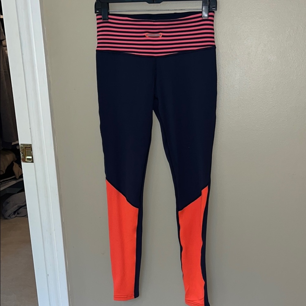 Lululemon Athletica Orange and Blue Leggings with Color-Block Design